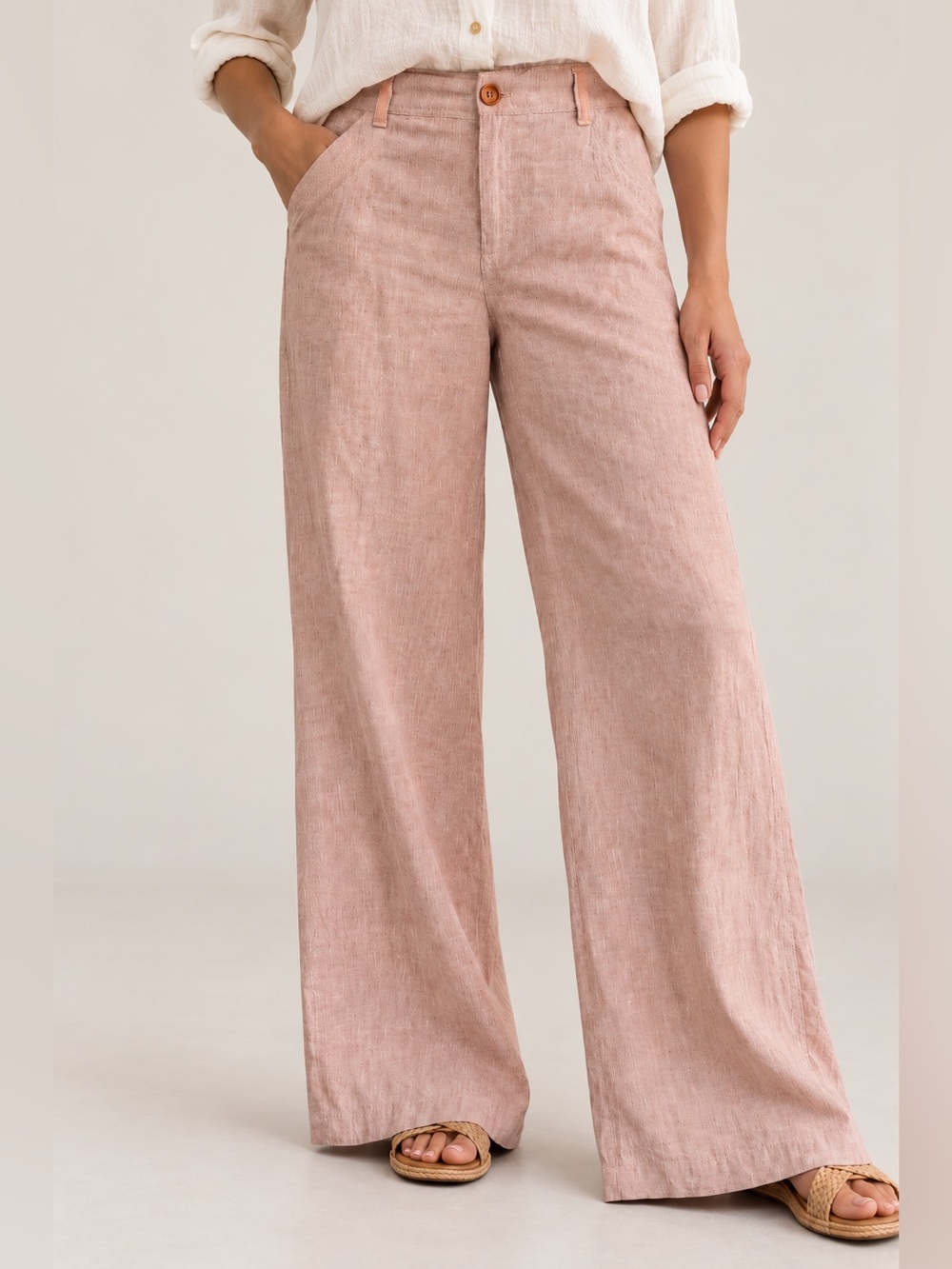 Pilcro Anthropologie Coral Linen Cotton Wide Leg Pants 14T Tall